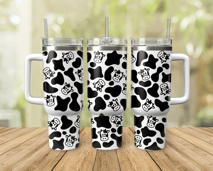 Cow 40 Oz Tumbler Cow Dot Face Pattern Tumbler 40 Oz Black White