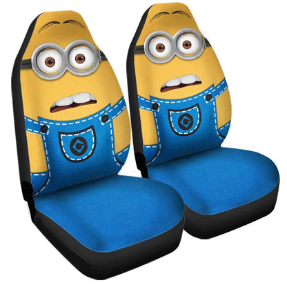 Minions Car Seat Covers Minion Dave Surprised Face Graphic Seat Covers Yellow Blue