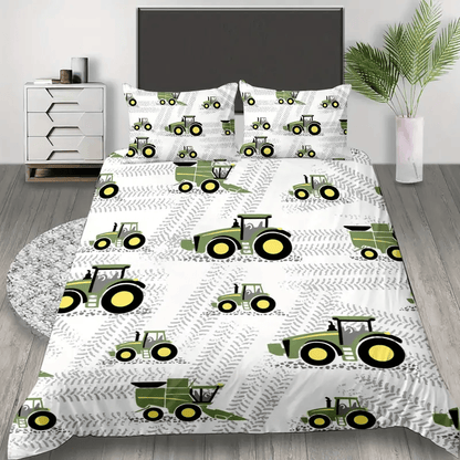 Farmer Bedding Set Farming Tractor Tire Mark Pattern Duvet Covers White Unique Gift