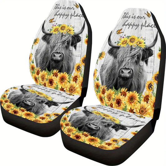 Cow Car Seat Covers Cosw This Is Our Happy Place Seat Covers Gray Yellow