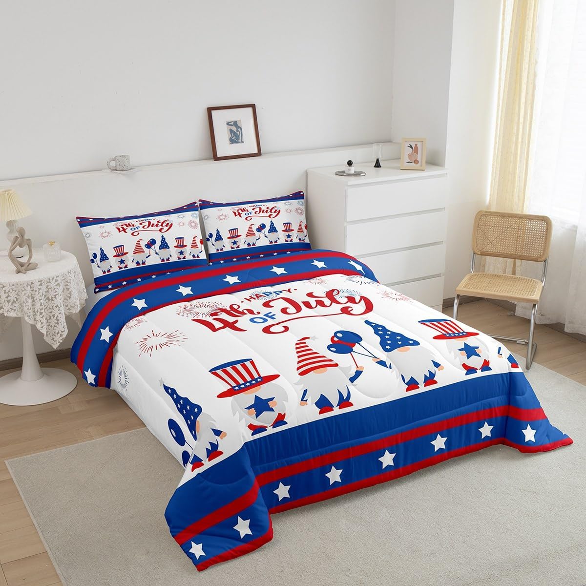 4th of July Bedding Set Happy 4th Of July Gnomes Graphic Duvet Covers Blue Red Unique Gift