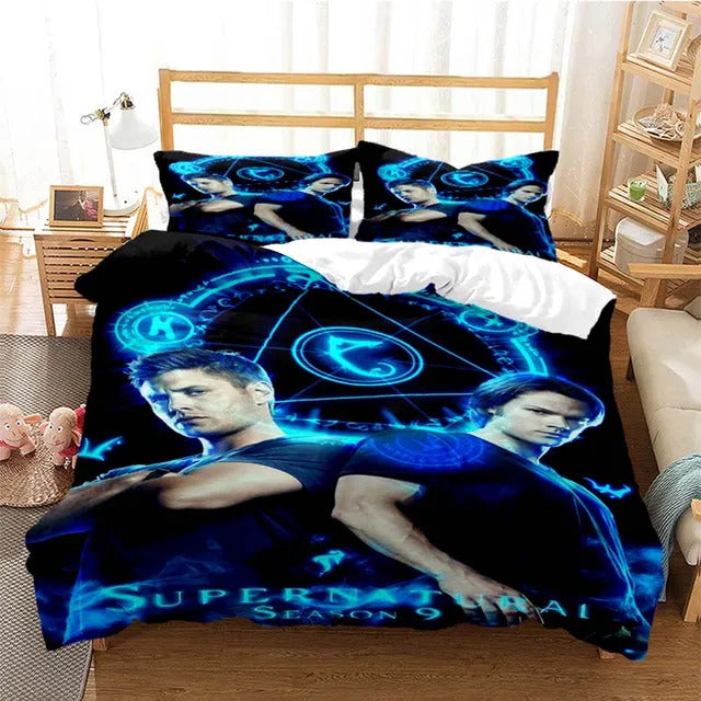 Supernatural Bedding Set Sam And Dean Supernatural Duvet Covers Black Blue Unique Gift