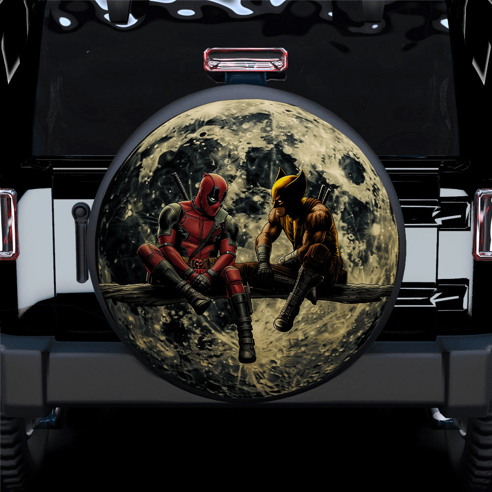 Deadpool Spare Tire Cover MV Deadpool Wolverine Talking Under The Moon Tire Covers Gray