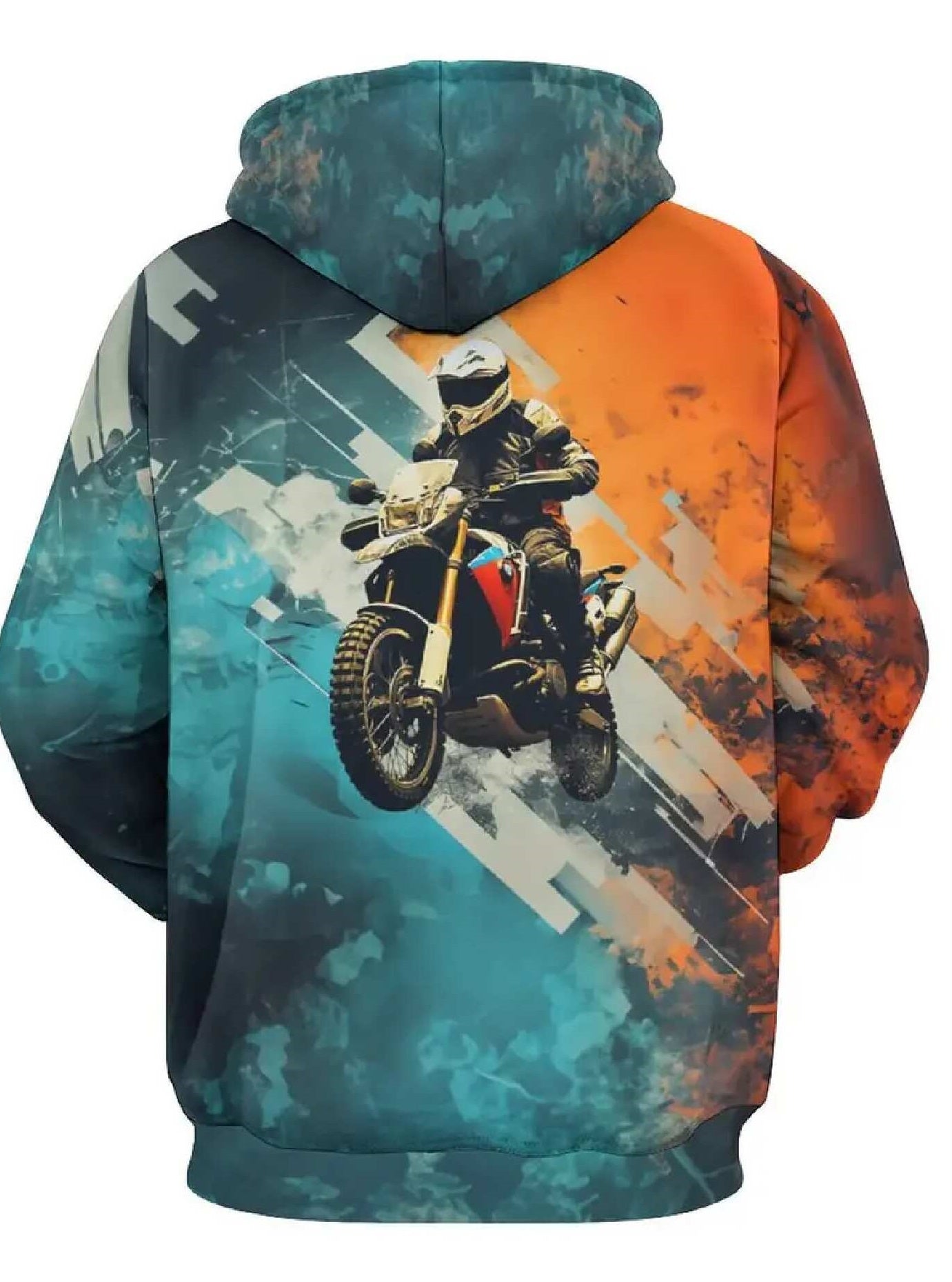 Motorcycle Hoodie Retro Motorcycle Speed Graphic Hoodie Orange Blue Unisex