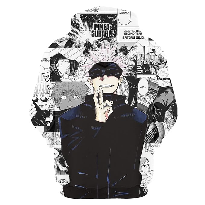 Jujutsu Kaisen Hoodie Gojo Satoru Sorcerer Manga Pattern Hoodie Black White Unisex