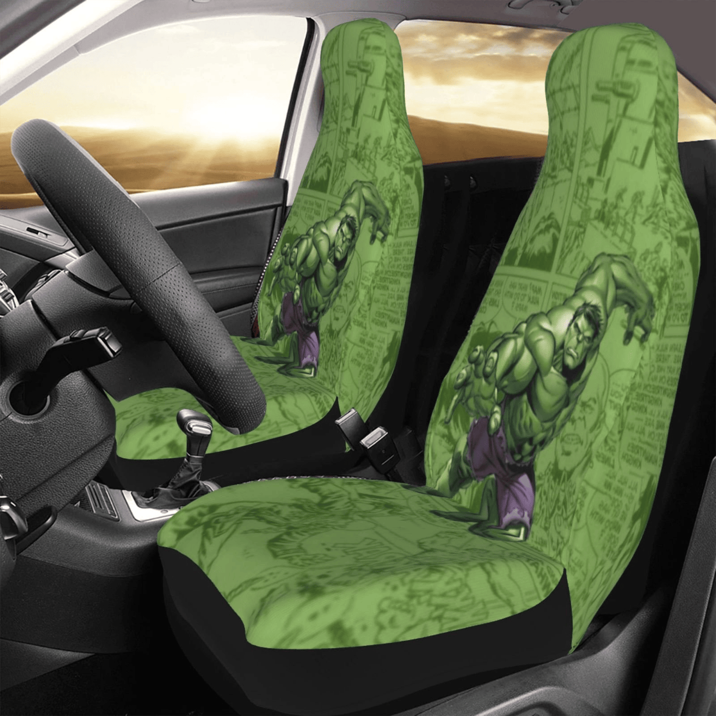 Hulk Car Seat Covers MV Hulk Comic Graphic Pattern Seat Covers Green