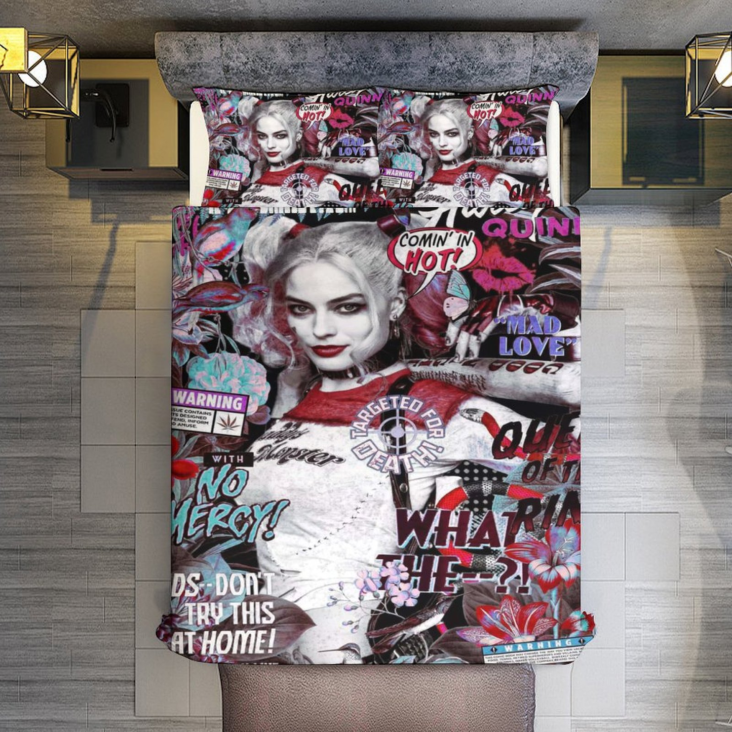 Harley Quinn Bedding Set DC Harley Quinn Graphic Quote Stitckers Duvet Covers Colorful Unique Gift