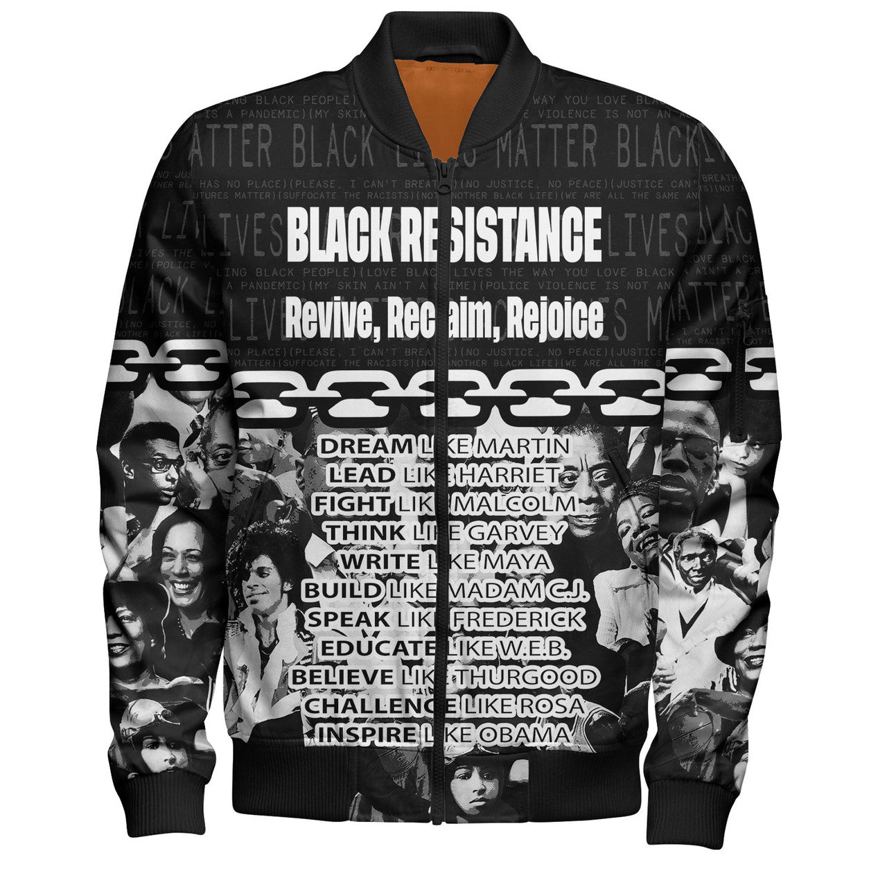 Africa Americans Bomber Jacket Black Resistance Revine Reclaim Rejoice Bomber Black Unisex