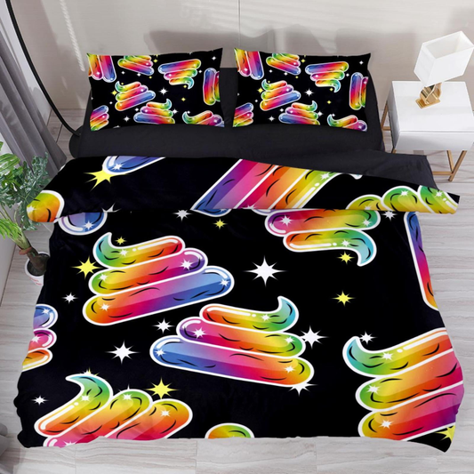 Funny Bedding Set Rainbow Poop Funny Pattern Duvet Covers Colorful Unique Gift