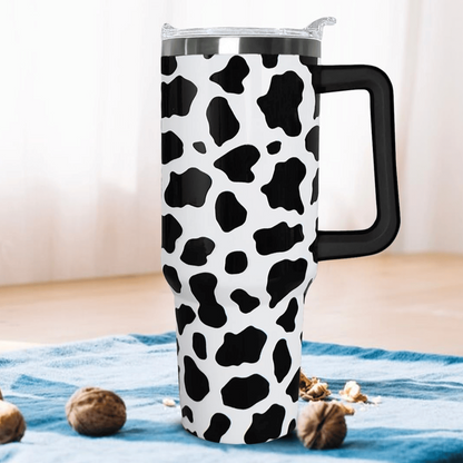 Cow 40 Oz Tumbler Cow Dot Skin Fur Pattern Tumbler 40 Oz Black White