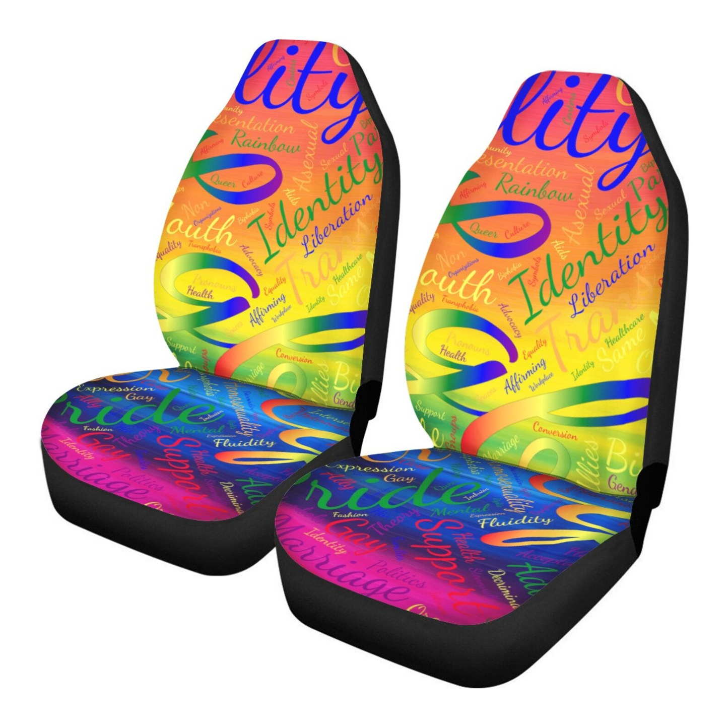 LGBT Car Seat Covers Identity Liberation Rainbow Words Seat Covers Colorful