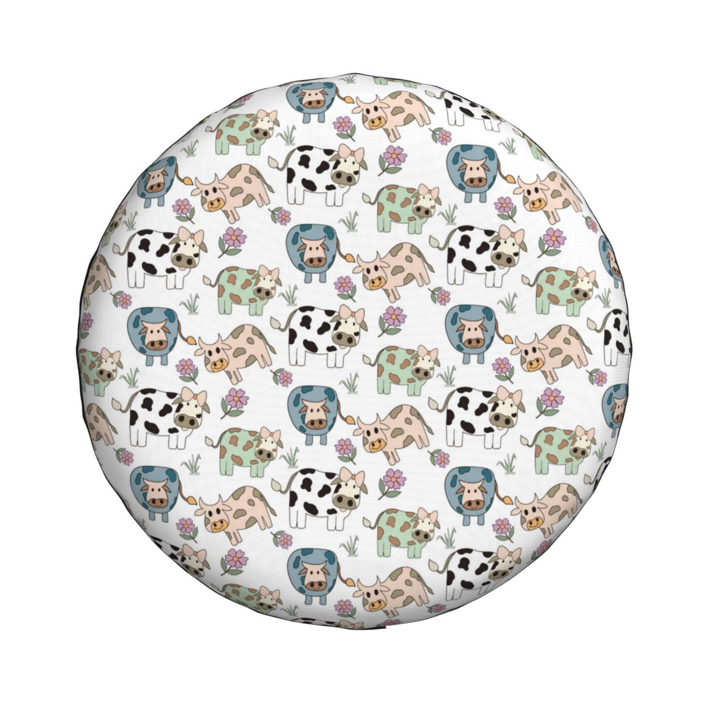 Cow Spare Tire Cover Cartoon Cute Cow Flower Pattern Tire Covers Colorful