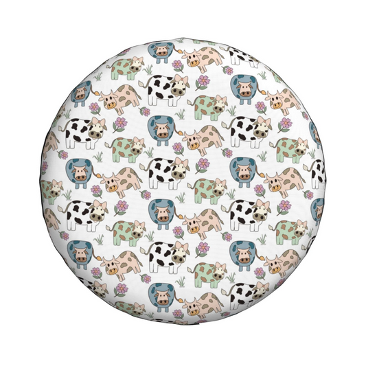 Cow Spare Tire Cover Cartoon Cute Cow Flower Pattern Tire Covers Colorful