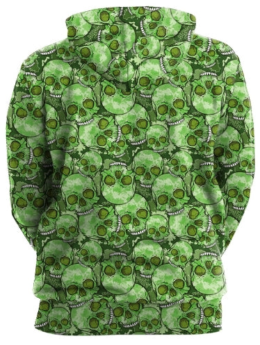 Zombie Hoodie Zombie Skull Doodle Pattern Hoodie Green Unisex