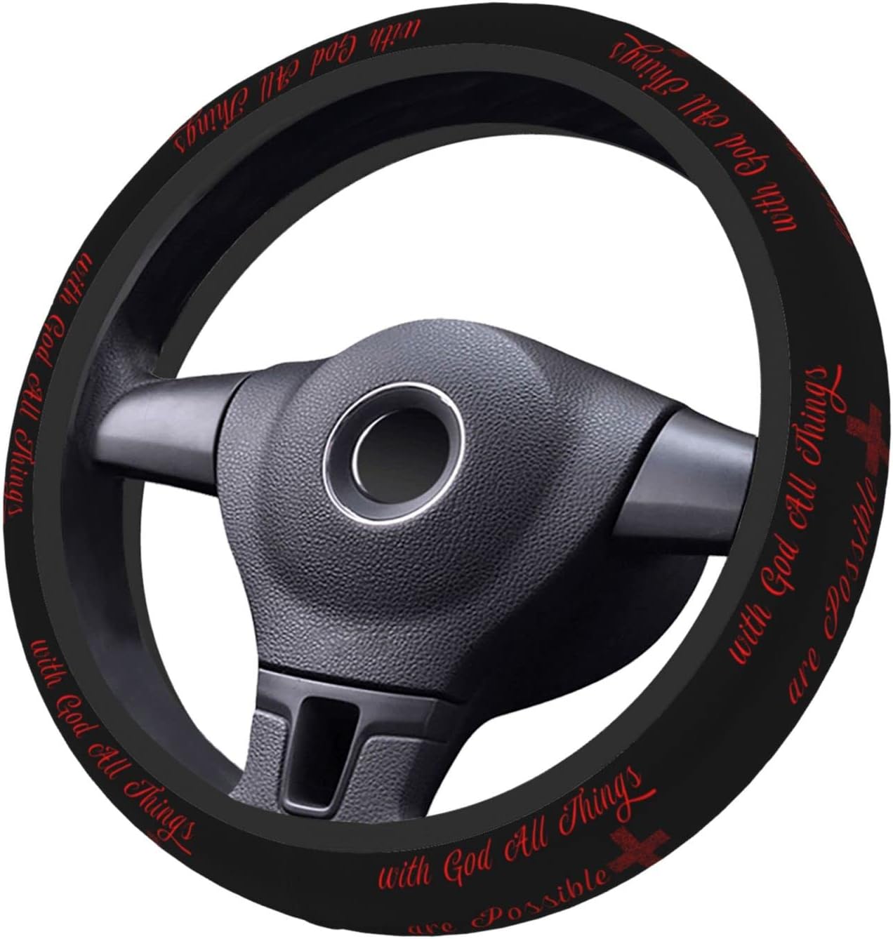 Jesus Steering Wheel Cover All Things are Possible Christian Driving Wheel Cover Black Red