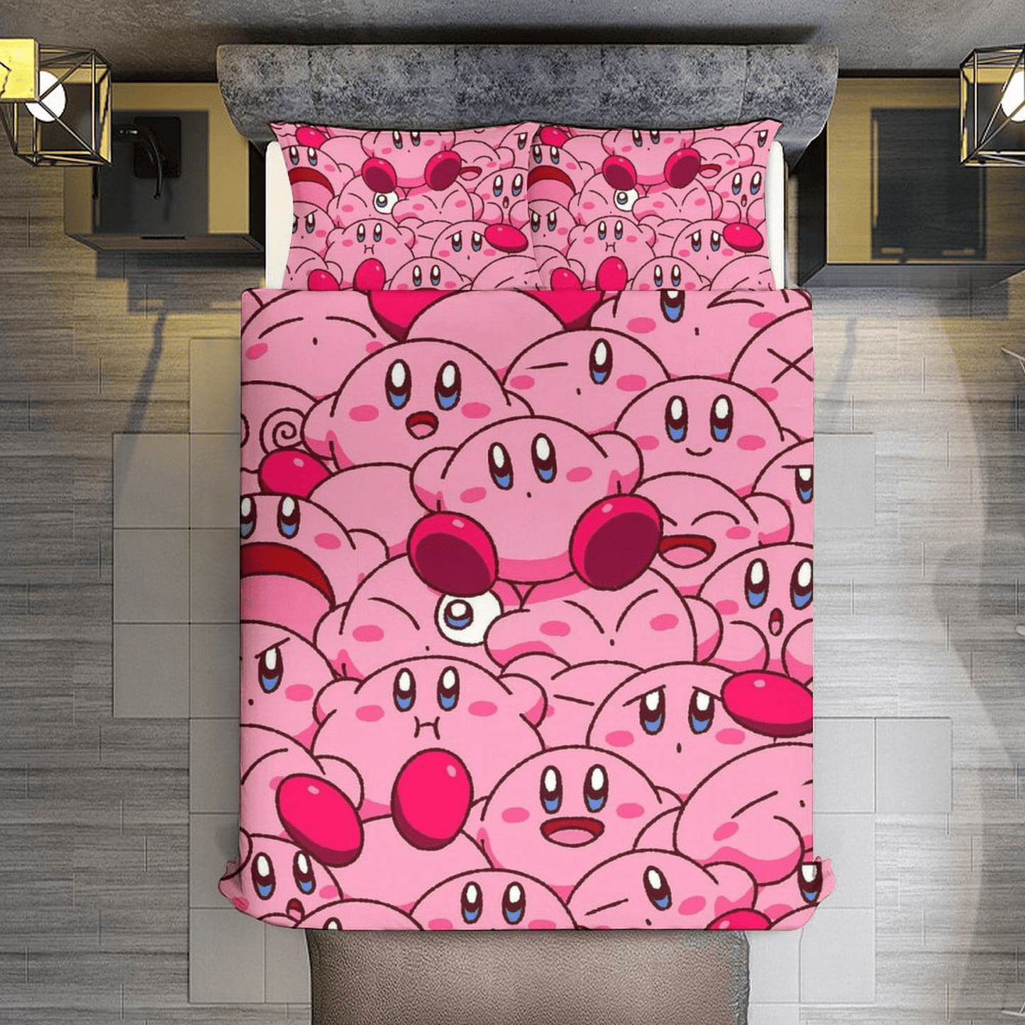 Kirby Bedding Set Kirby All Emotions Doodle Pattern Duvet Covers Pink Unique Gift