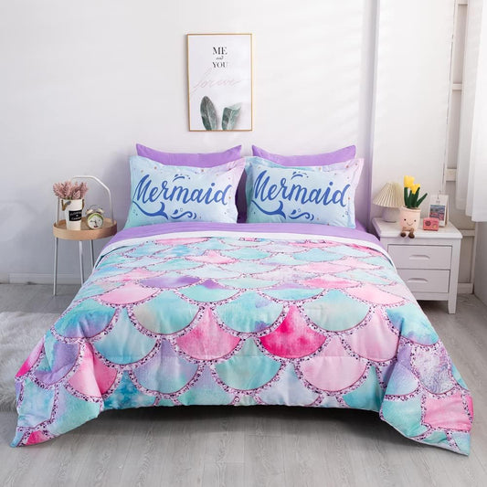 Mermaid Bedding Set Magical Mermaid Scale Pattern Duvet Covers Colorful Unique Gift