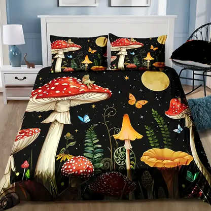 Mushroom Bedding Set Forest Wild Mushroom Art Duvet Covers Black Unique Gift