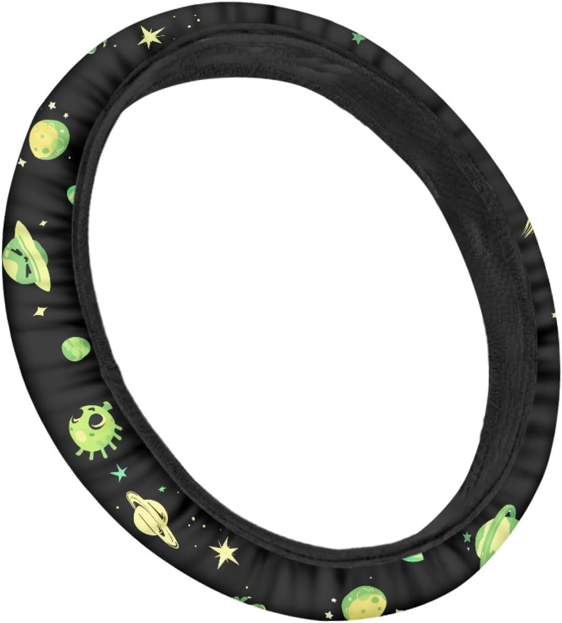 UFO Steering Wheel Cover UFO Planet Star With Faces Driving Wheel Cover Black Green