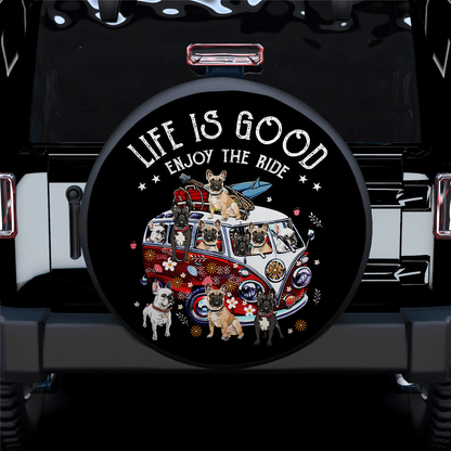 Dog Spare Tire Cover Life Is Good Enjoy The Ride Dogs Pattern Tire Covers Black