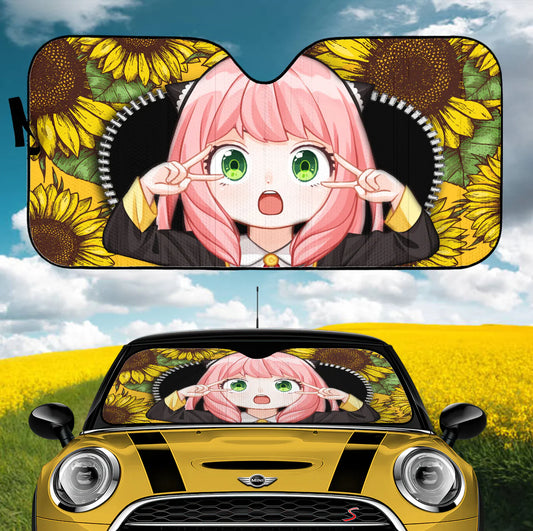 SpyxFamily Car Sun Shade Anya SpyxFamily Sunflower Zipper Winshield Sun Shade Colorful