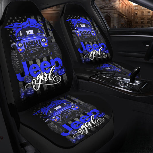Halloween American Flag Blue Jeep Girl Car Seat Covers