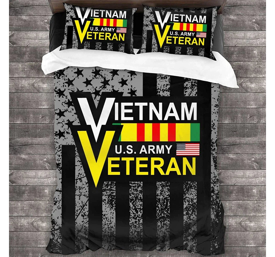 Veteran Bedding Set Vietnam US Army Veteran American Flag Duvet Covers Black Gray Unique Gift