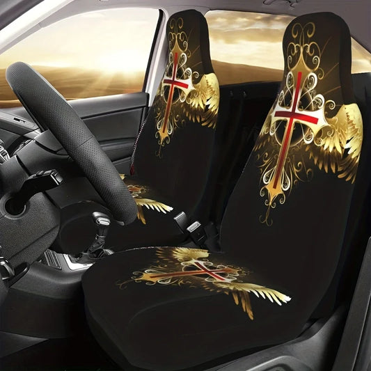 Jesus Car Seat Covers Jesus Cross With Wings Seat Covers Black Yellow