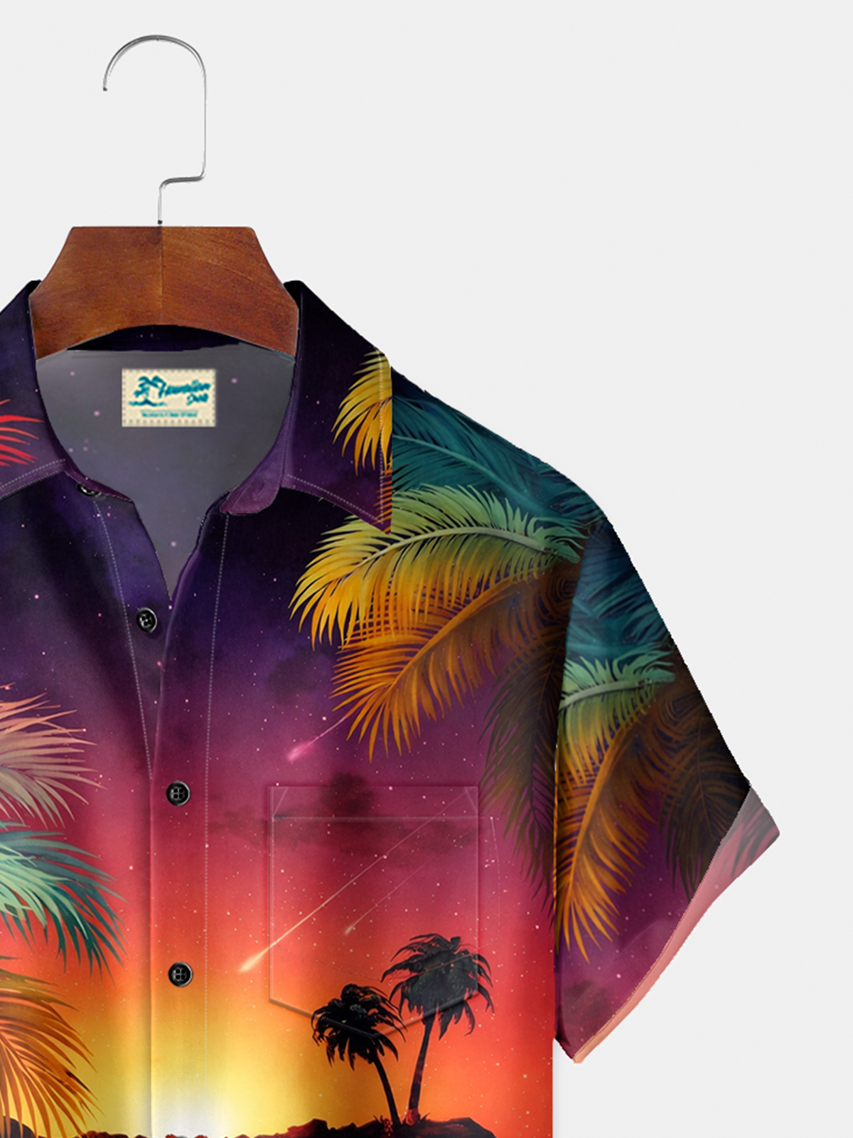 Alohadaddy® Men's Tropic Gradient Art Sunset Palm Tree Print Retro Short-Sleeve Shirt Big & Tall