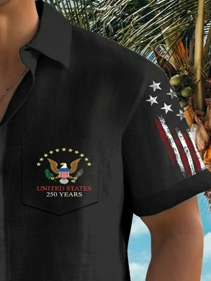 Alohadaddy® Men's Holiday USA 250th Anniversary & Bald Eagle Button Down Short-Sleeve Big & Tall