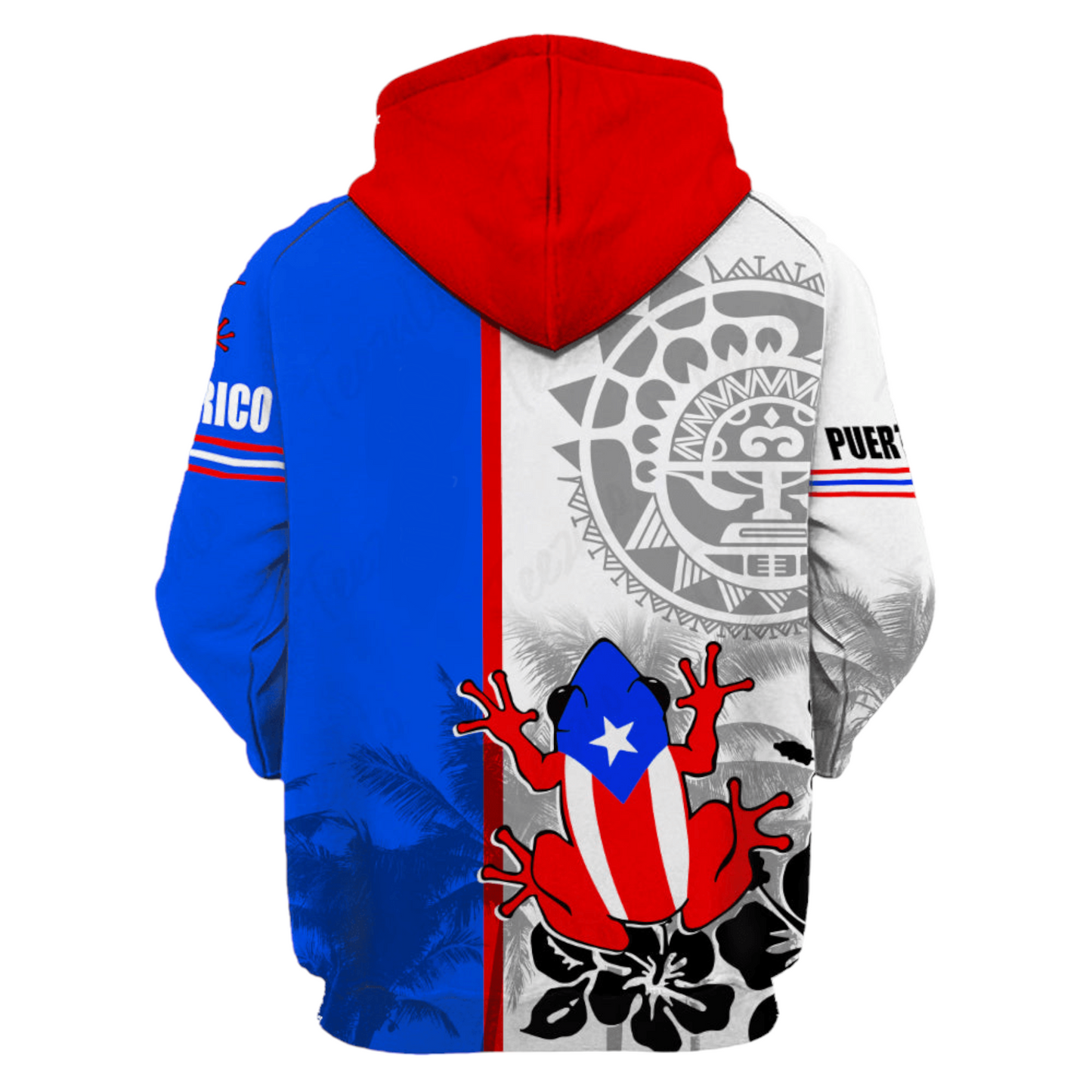 Puerto Rico Hoodie Puerto Rico Flag Frog Pattern Hoodie White Unisex