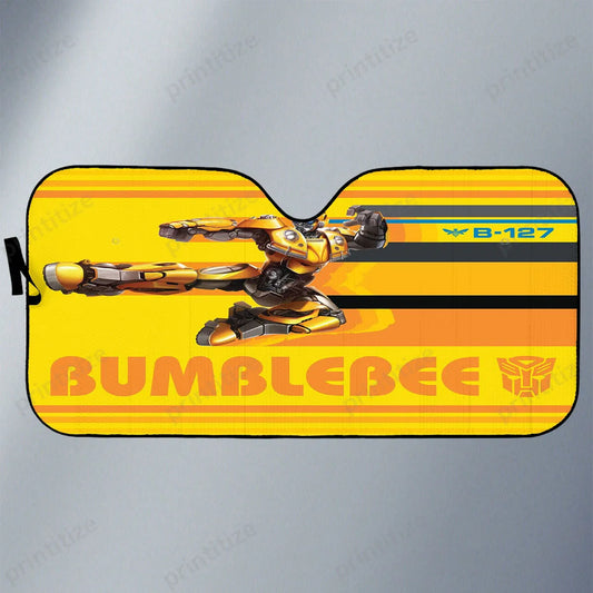 Transformer Car Sun Shade Transformers Bumblebee Jump Graphic Winshield Sun Shade Yellow