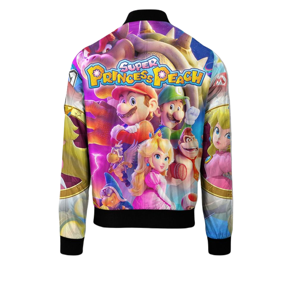 Mario Bomber Jacket Super Princess Peach Graphic Bomber Colorful Unisex