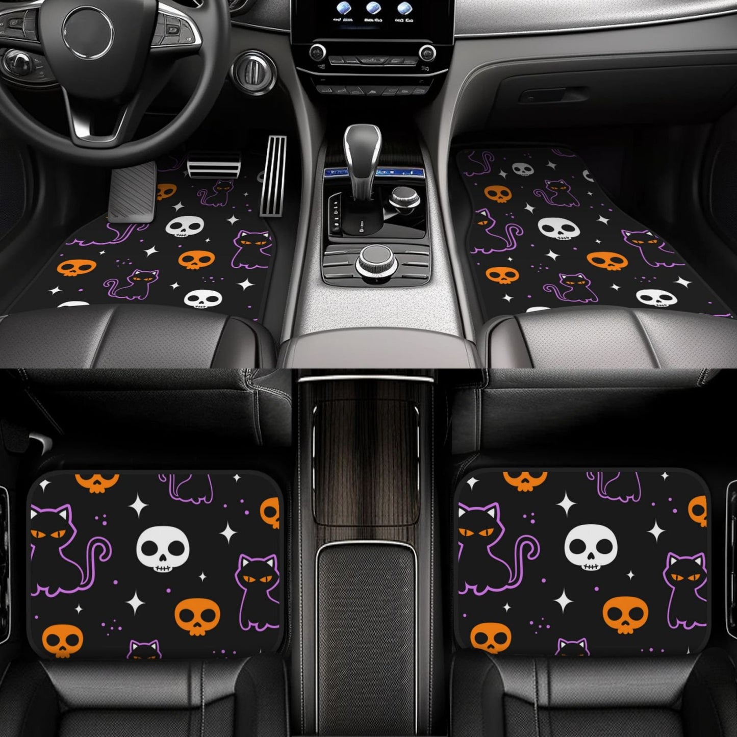 Halloween Car Mats Halloween Cute Cat Skull Star Pattern Car Floor Mats Black Purple