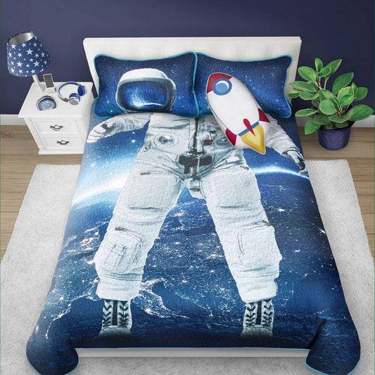 Astronaut Bedding Set Astronaut Suit And Helmet Cosplay Duvet Covers Blue White Unique Gift