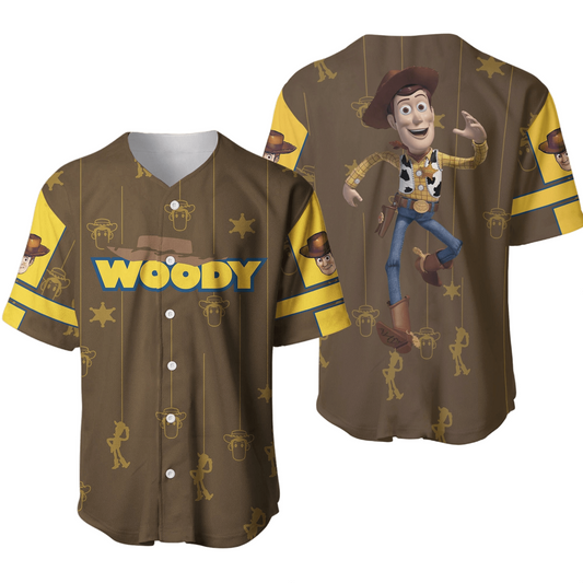 Disney Jersey Disney Toy Story Woody Character Graphic Brown Yellow Patterns Jersey Shirt Disney Baseball Jersey Toy Story Baseball Jersey