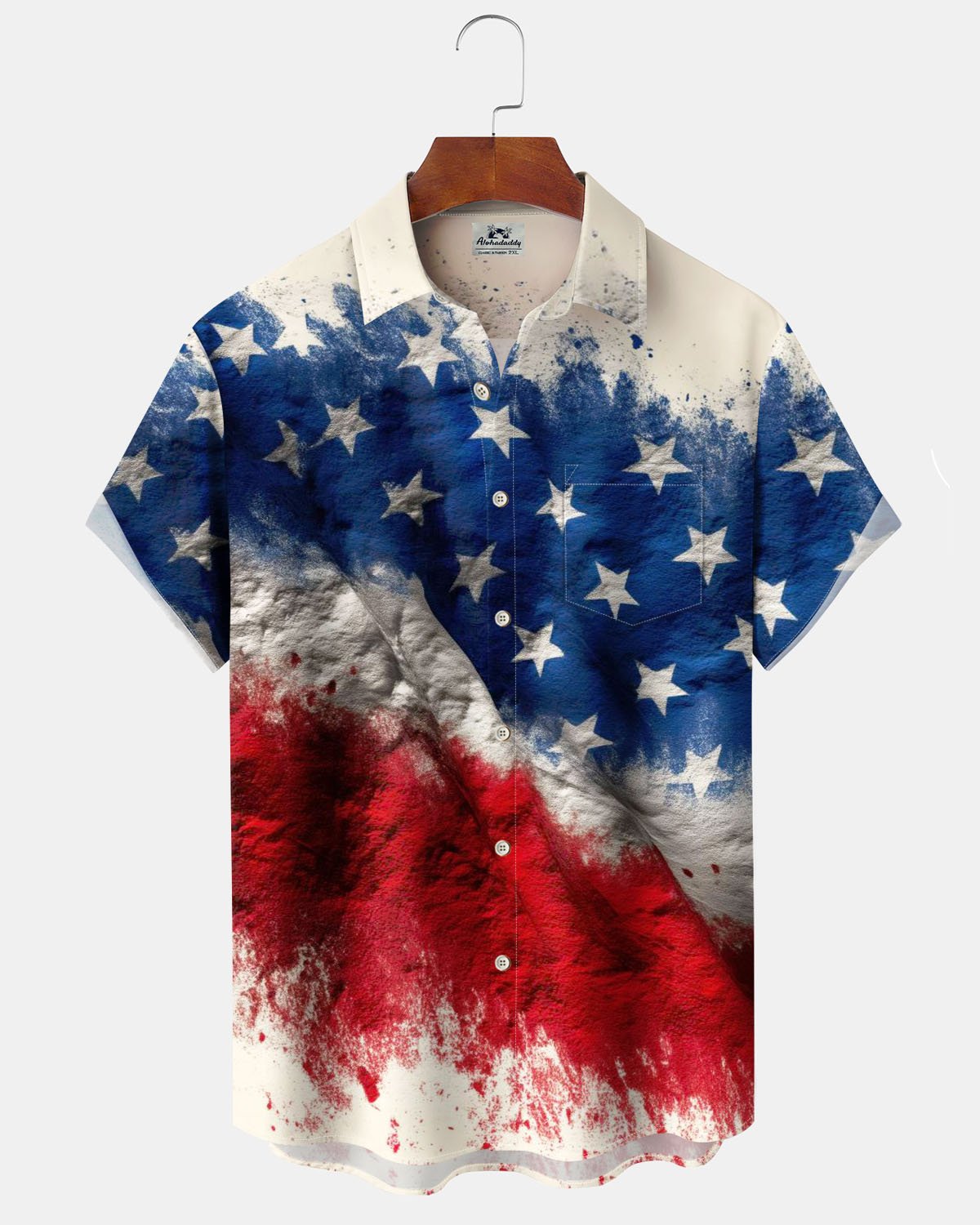 Alohadaddy® Casual American Flag Print Art Button Cardigan Men's Short Sleeve Shirt Big & Tall