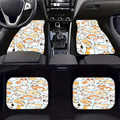 Dog Car Floor Mats Cute Cartoon Corgi Dog Pattern Orange White Car Mats