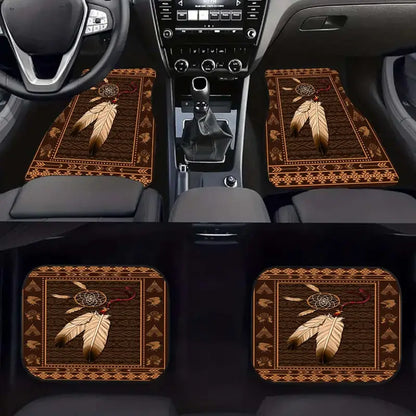 Native American Car Mats Dreamcatchers With Feathers Graphic Car Floor Mats Brown