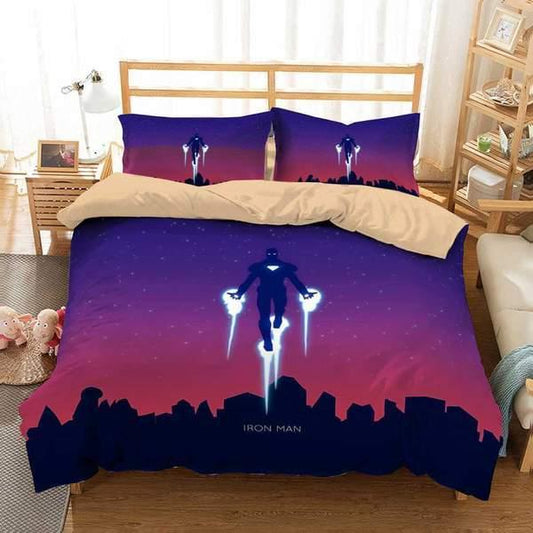 Iron Man Bedding Set MV Iron Man Flying Up Duvet Covers Purple Black Unique Gift