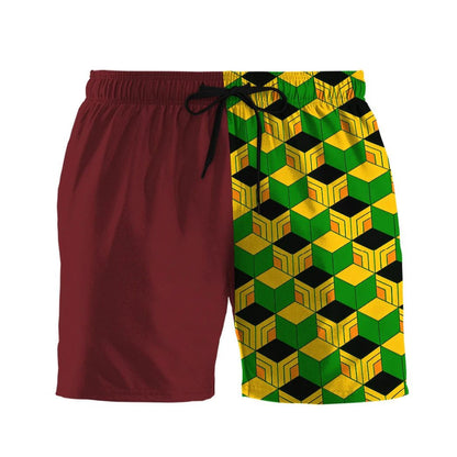 Demon Slayer Shorts Demon Slayer Giyu Tomioka Pattern Beach Shorts Yellow Red