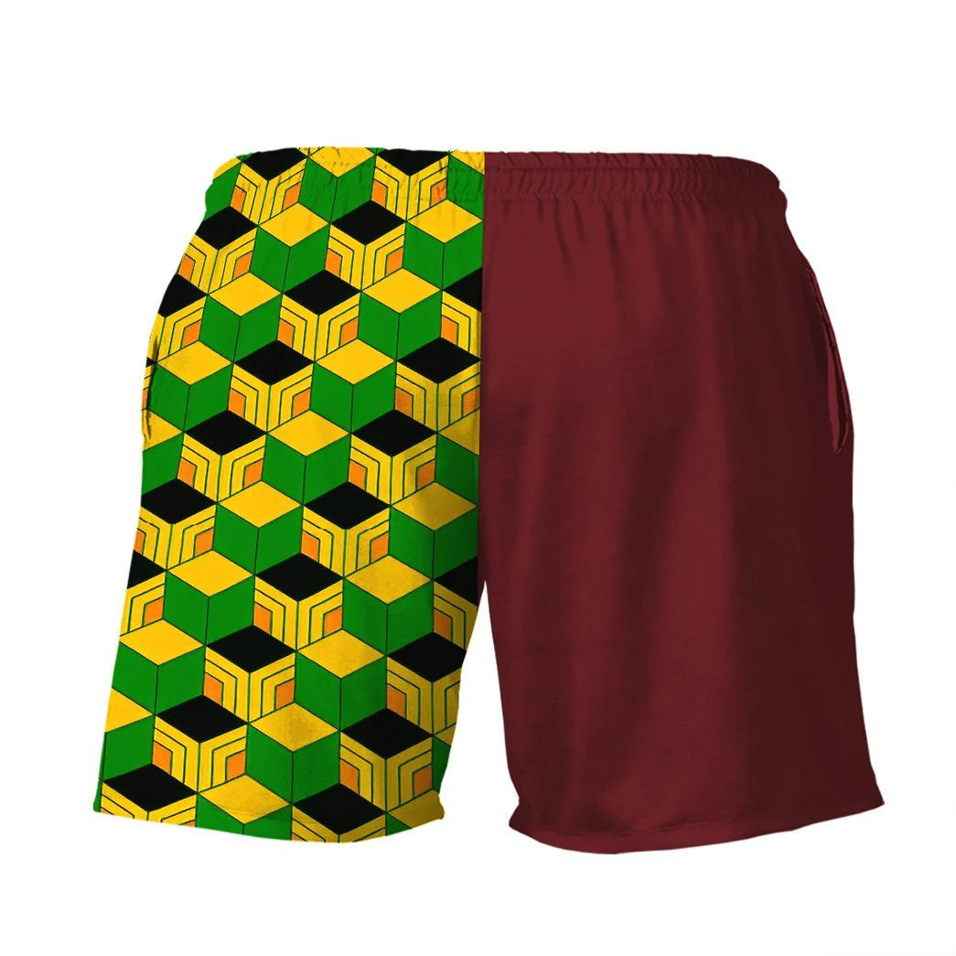 Demon Slayer Shorts Demon Slayer Giyu Tomioka Pattern Beach Shorts Yellow Red