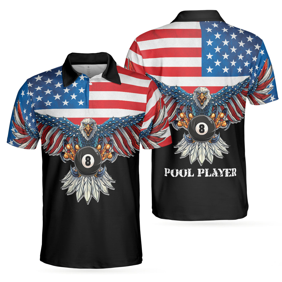 Billard Polo Shirt American Flag Eagle Pool Player Boys Polo Shirts Red Blue
