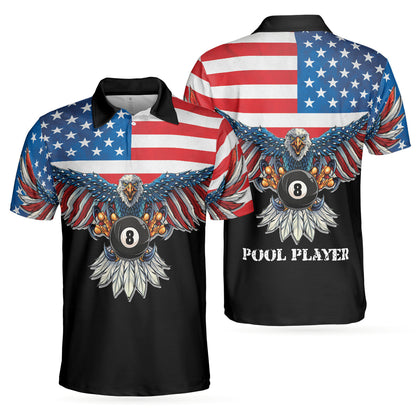Billard Polo Shirt American Flag Eagle Pool Player Boys Polo Shirts Red Blue
