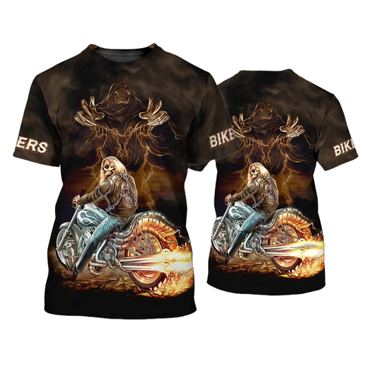 Motorcycle T-shirt Bikers Skeleton Skull Biker With Death T-shirt Brown Unisex