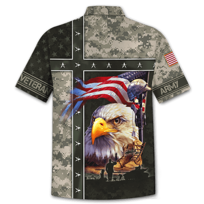 Veteran Hawaii Shirt US Army Veteran Memorial Day Hawaiian Shirt Green Gray Unisex