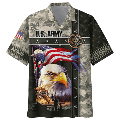 Veteran Hawaii Shirt US Army Veteran Memorial Day Hawaiian Shirt Green Gray Unisex