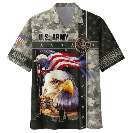 Veteran Hawaii Shirt US Army Veteran Memorial Day Hawaiian Shirt Green Gray Unisex