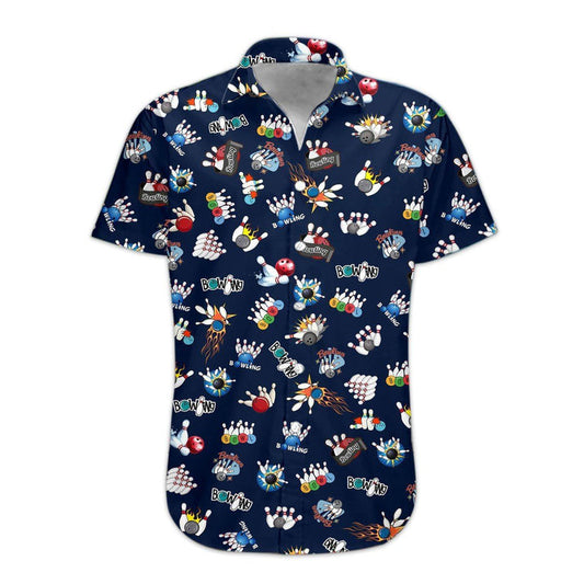Bowling Hawaii Shirt Bowling Pins Balls Pattern Hawaiian Shirt Blue Unisex