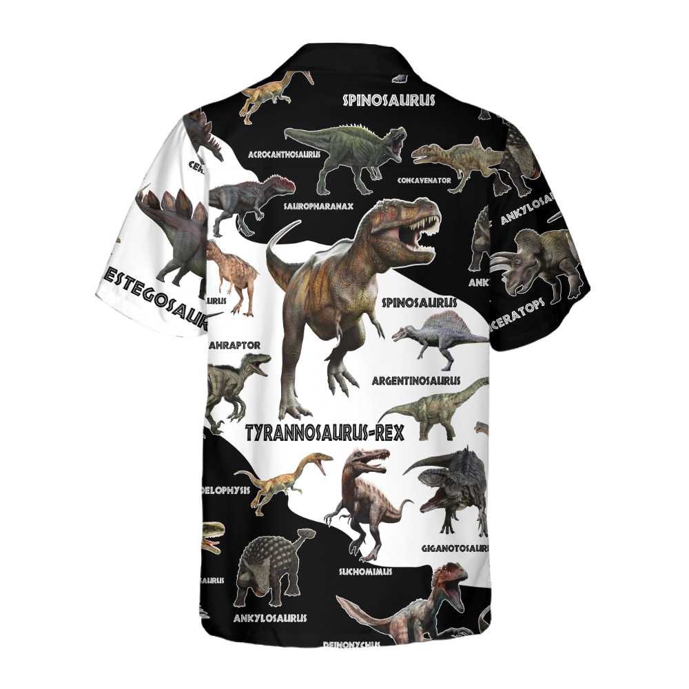 Dinosaur Hawaii Shirt All Types Of Dinosaur Names Pattern Hawaiian Shirt Black White Unisex